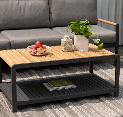 Amber Teak and Aluminum Rectangular Coffee Table
