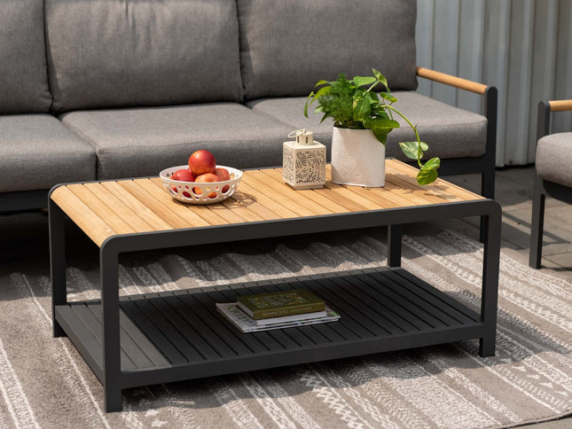 Amber Teak and Aluminum Rectangular Coffee Table