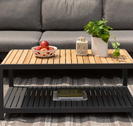 Amber Teak and Aluminum Rectangular Coffee Table