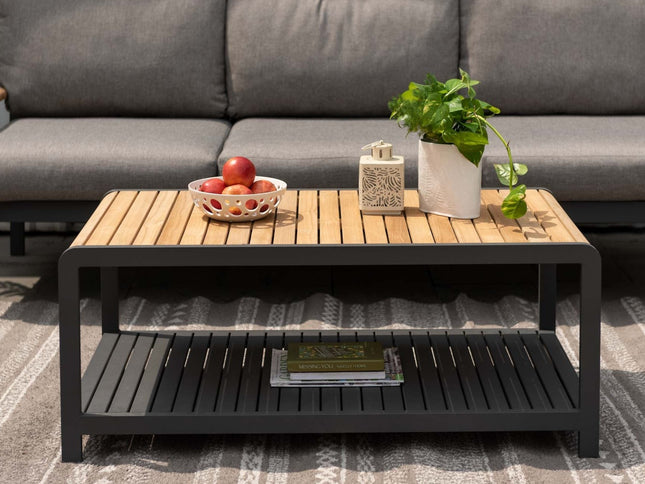 Amber Teak and Aluminum Rectangular Coffee Table