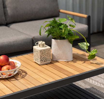 Amber Teak and Aluminum Rectangular Coffee Table