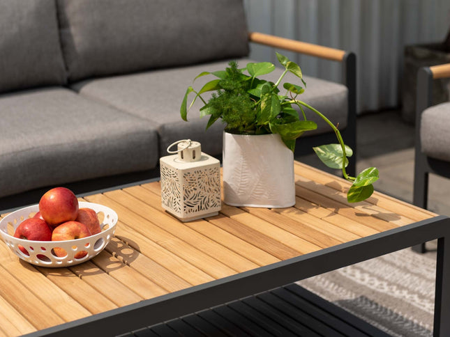 Amber Teak and Aluminum Rectangular Coffee Table