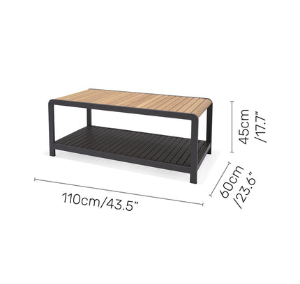 Amber Teak and Aluminum Rectangular Coffee Table