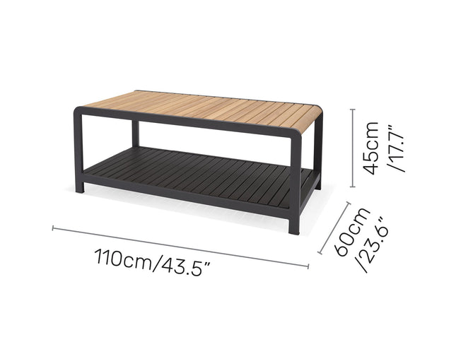 Amber Teak and Aluminum Rectangular Coffee Table