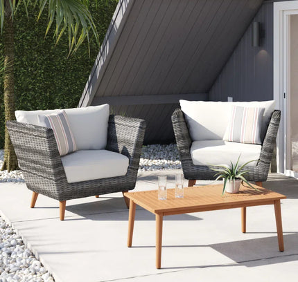 Panther Outdoor Patio Wicker and FSC Wood Seating Set