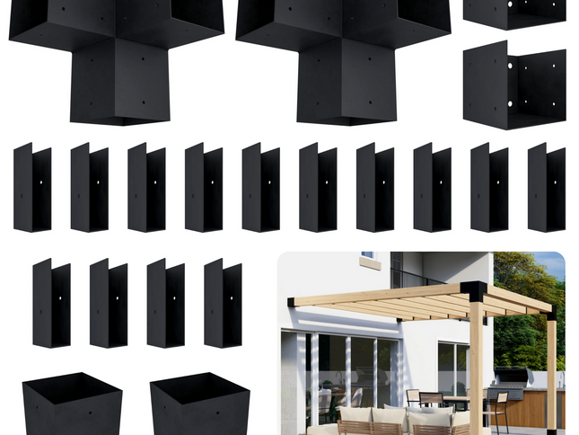 DIY Pergola Bracket Kit for an Attached Pergola With Slatted Roof - Any Size Up to 12' x 12'