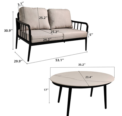 2PC Outdoor Aluminum Patio Furniture Modern Loveseat Sofa Conversation/Chat Set