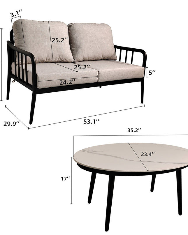 2PC Outdoor Aluminum Patio Furniture Modern Loveseat Sofa Conversation/Chat Set