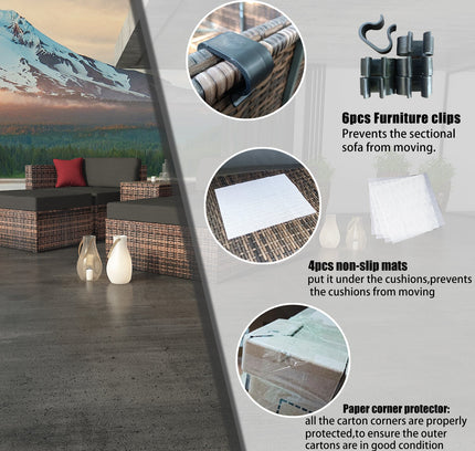 5 Pieces Outdoor Patio Garden Brown Wicker Sectional Conversation Sofa Set