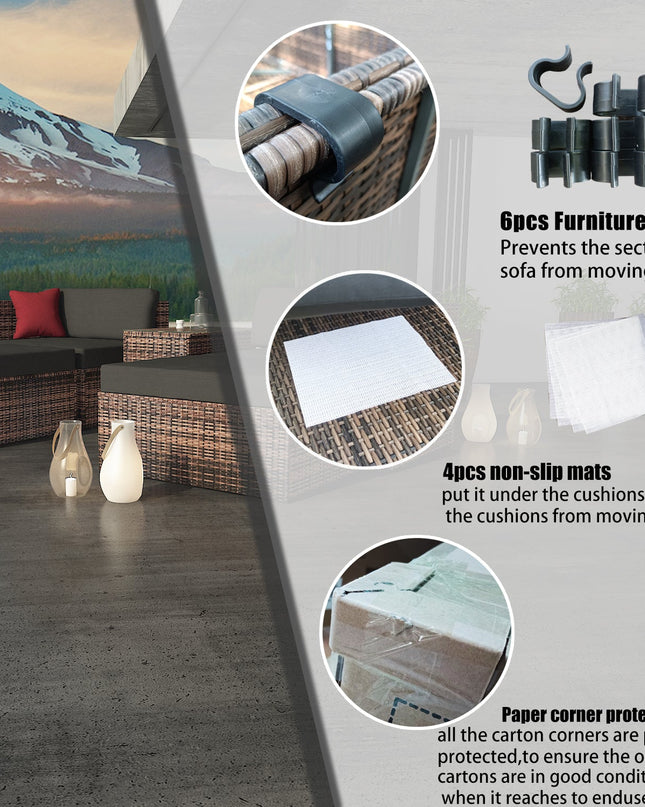 5 Pieces Outdoor Patio Garden Brown Wicker Sectional Conversation Sofa Set