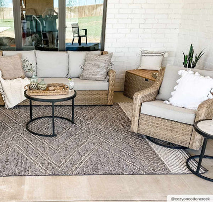 Beige Charcoal Areli Outdoor Area Rug