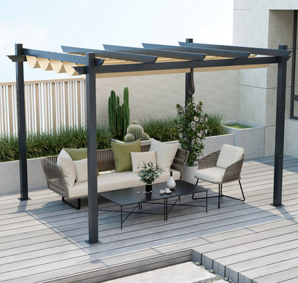 10x12 Feet Outdoor Aluminum Retractable Pergola Canopy Grape Trellis