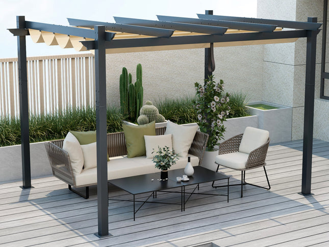 10x12 Feet Outdoor Aluminum Retractable Pergola Canopy Grape Trellis