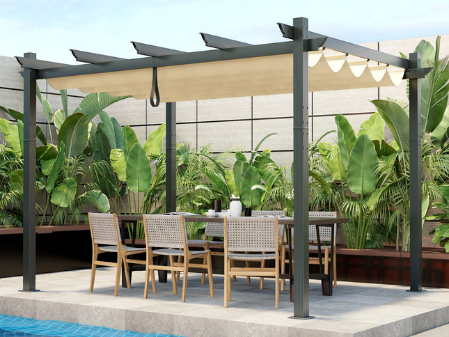 10 x 12 Feet Outdoor Aluminum Retractable Pergola Canopy Shelter Grape Trellis