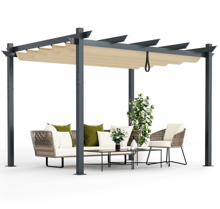 10 x 12 Feet Outdoor Aluminum Retractable Pergola Canopy Shelter Grape Trellis