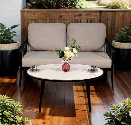 2PC Outdoor Aluminum Patio Furniture Modern Loveseat Sofa Conversation/Chat Set