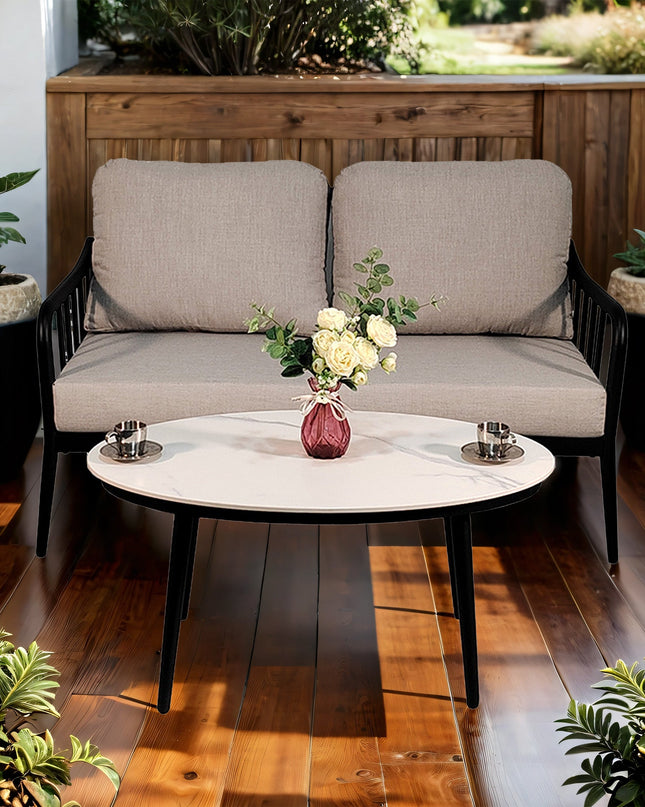 2PC Outdoor Aluminum Patio Furniture Modern Loveseat Sofa Conversation/Chat Set