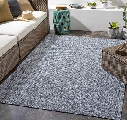 Blue Braided Faux Jute Outdoor Rug