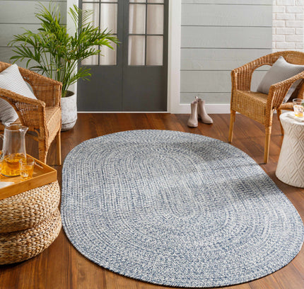 Blue Braided Faux Jute Outdoor Rug