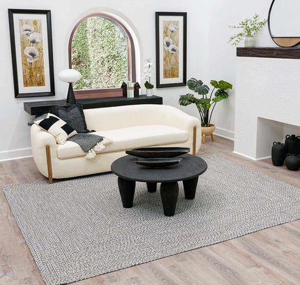 Cream Charcoal Braided Faux Jute Outdoor Rug