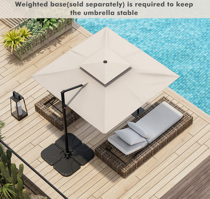 9.5 Ft Cantilever Patio Umbrella with 360° Rotation and Double Top