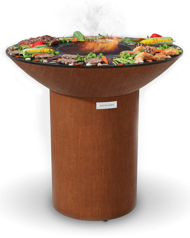 Arteflame Classic 40″ — Round Base Flat-Top Grill & Fire Bowl (CORTEN Steel)