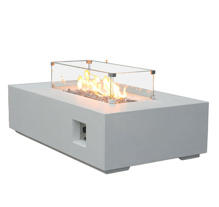 52 Inch Outdoor Concrete Propane gas rectangle Fire Pit table in Antique white color