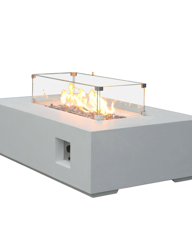 52 Inch Outdoor Concrete Propane gas rectangle Fire Pit table in Antique white color