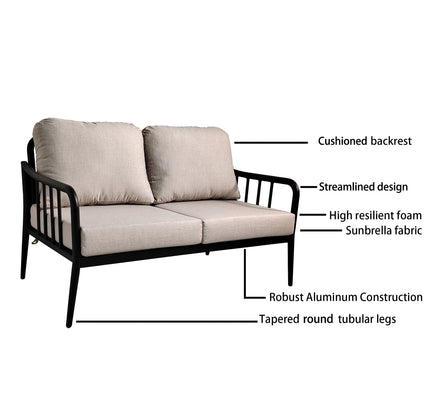 2PC Outdoor Aluminum Patio Furniture Modern Loveseat Sofa Conversation/Chat Set