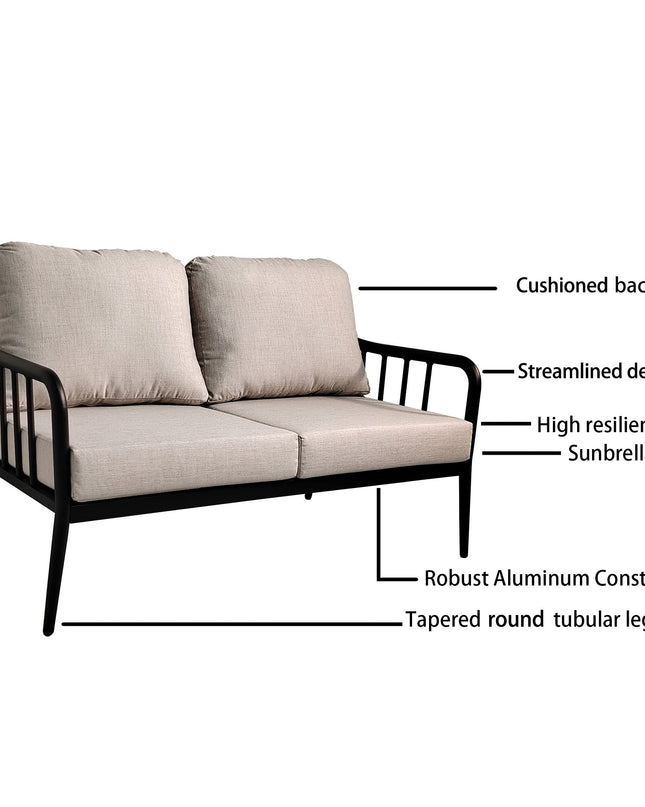 2PC Outdoor Aluminum Patio Furniture Modern Loveseat Sofa Conversation/Chat Set