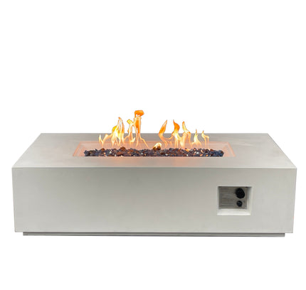 52 Inch Outdoor Concrete Propane gas rectangle Fire Pit table in Antique white color