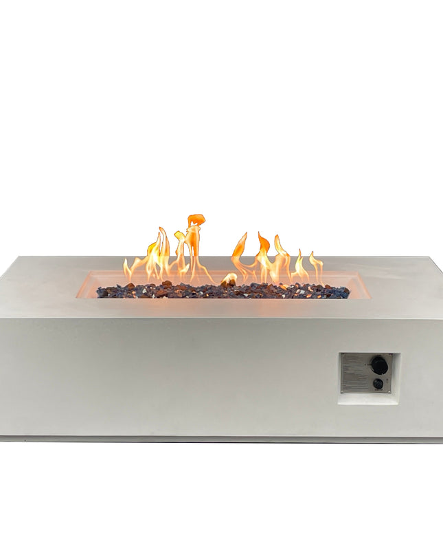 52 Inch Outdoor Concrete Propane gas rectangle Fire Pit table in Antique white color