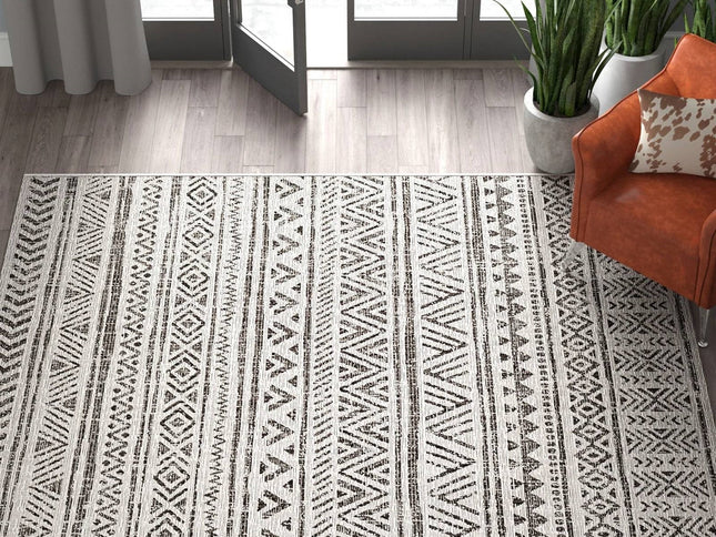 5 ft. x 8 ft. Black Off-White Chevron Coastal Boho Style Indoor Outdoor Area Rug