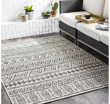 5 ft. x 8 ft. Black Off-White Chevron Coastal Boho Style Indoor Outdoor Area Rug