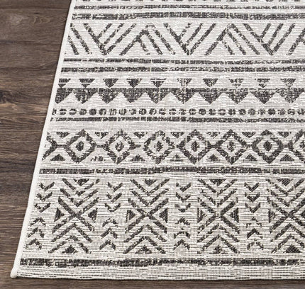 5 ft. x 8 ft. Black Off-White Chevron Coastal Boho Style Indoor Outdoor Area Rug