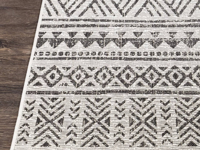 5 ft. x 8 ft. Black Off-White Chevron Coastal Boho Style Indoor Outdoor Area Rug