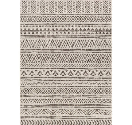 5 ft. x 8 ft. Black Off-White Chevron Coastal Boho Style Indoor Outdoor Area Rug