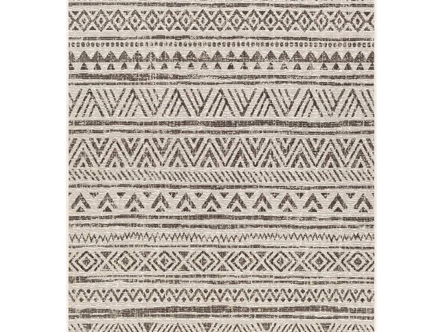 5 ft. x 8 ft. Black Off-White Chevron Coastal Boho Style Indoor Outdoor Area Rug