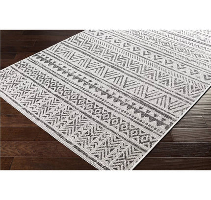 5 ft. x 8 ft. Black Off-White Chevron Coastal Boho Style Indoor Outdoor Area Rug