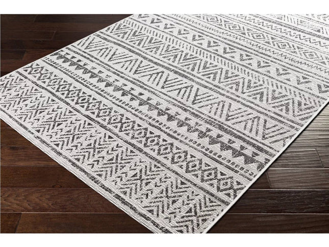 5 ft. x 8 ft. Black Off-White Chevron Coastal Boho Style Indoor Outdoor Area Rug