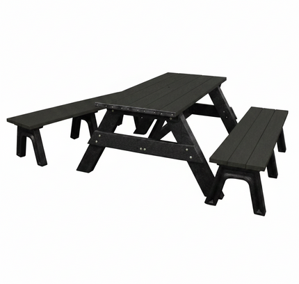 Deluxe Recycled Picnic Table with Detached Benches - Eco-Friendly Outdoor Seating