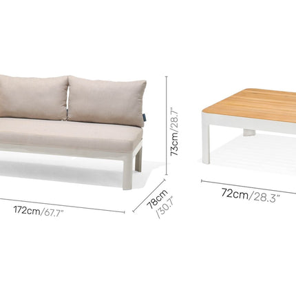 Portals Teak and Aluminum Modular Sofa 3pc Set