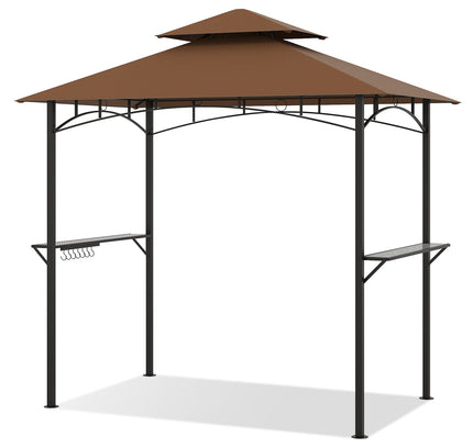 Outdoor Double-Tiered Grill Gazebo Canopy with 2 Shelves and 7 Hooks