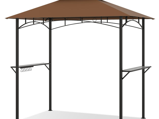 Outdoor Double-Tiered Grill Gazebo Canopy with 2 Shelves and 7 Hooks