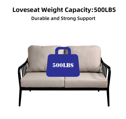 2PC Outdoor Aluminum Patio Furniture Modern Loveseat Sofa Conversation/Chat Set