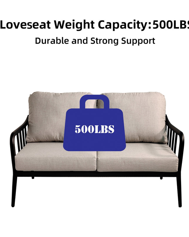 2PC Outdoor Aluminum Patio Furniture Modern Loveseat Sofa Conversation/Chat Set