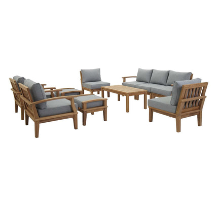 Patio Teak Furniture Set - Patio Elegance Marina 10-Piece Outdoor Teak Patio Set with Grey Cushions