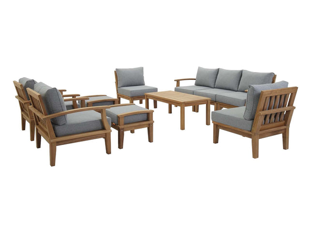 Patio Teak Furniture Set - Patio Elegance Marina 10-Piece Outdoor Teak Patio Set with Grey Cushions