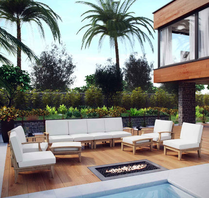 Modway Marina Outdoor Teak Patio Set with White Cushions – 10-Piece Collection by Patio Elegance