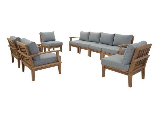 Patio Teak Sectional Set - Patio Elegance Marina 8-Piece Outdoor Teak Sectional Set by Modway